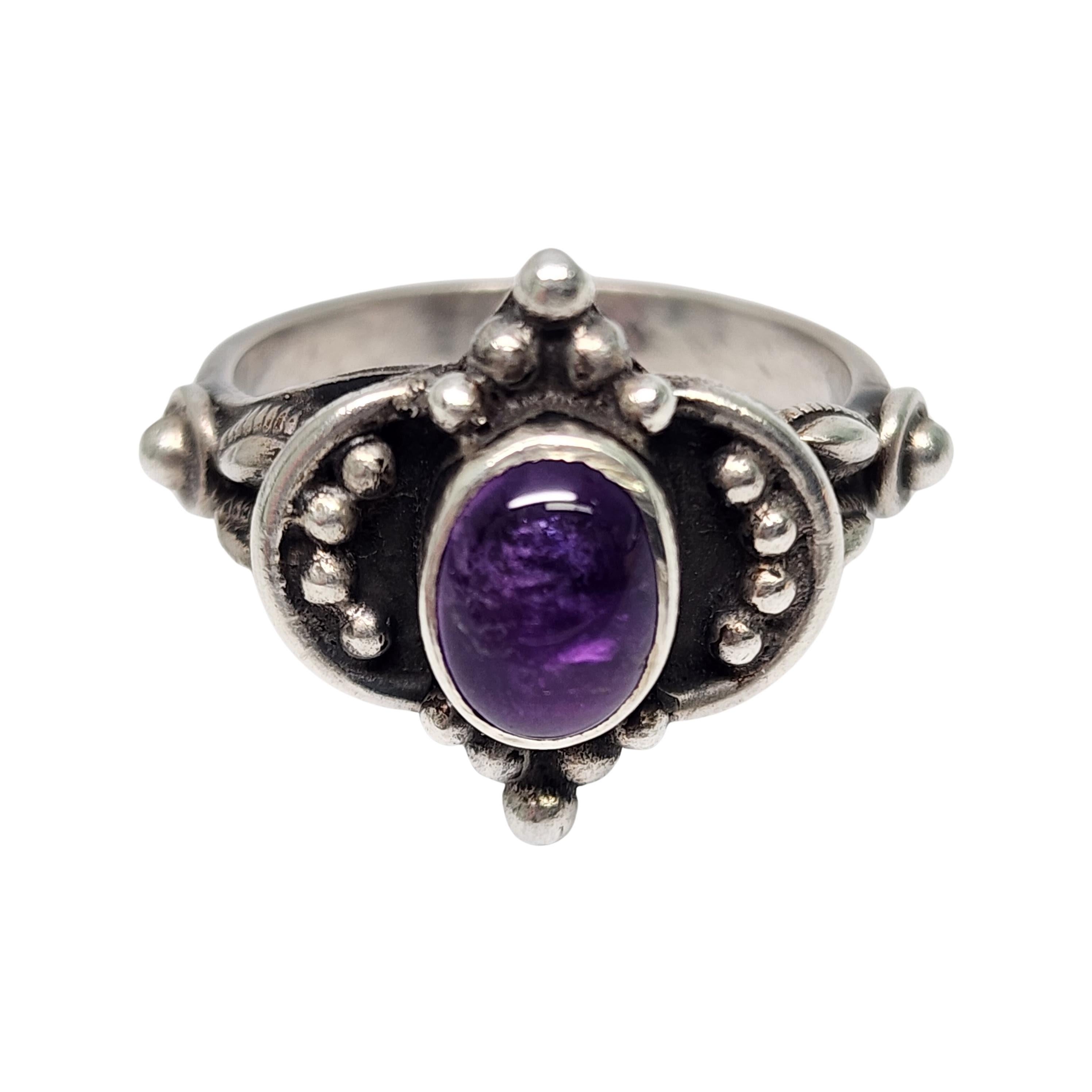 Sterling Silver Amethyst Cabochon Ring Size 7.5 #16697 For Sale 1