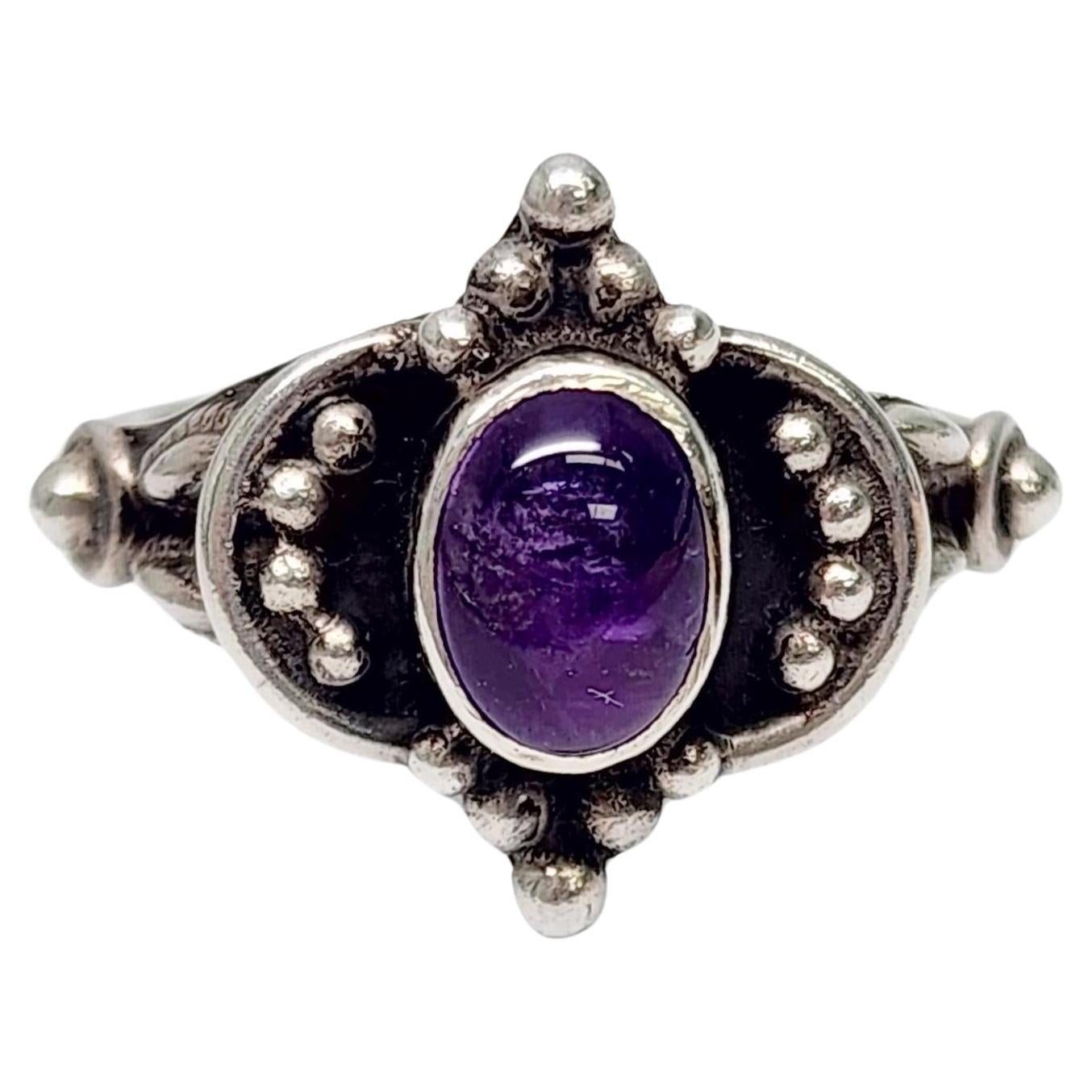 Sterling Silver Amethyst Cabochon Ring Size 7.5 #16697 For Sale