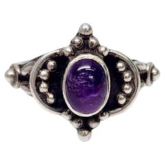 Sterling Silver Amethyst Cabochon Ring Size 7.5 #16697