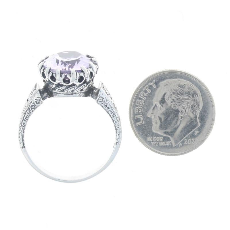 Sterling Silver Amethyst Cocktail Solitaire Ring 925 Oval 6.50ct Floral Milgrain For Sale 1