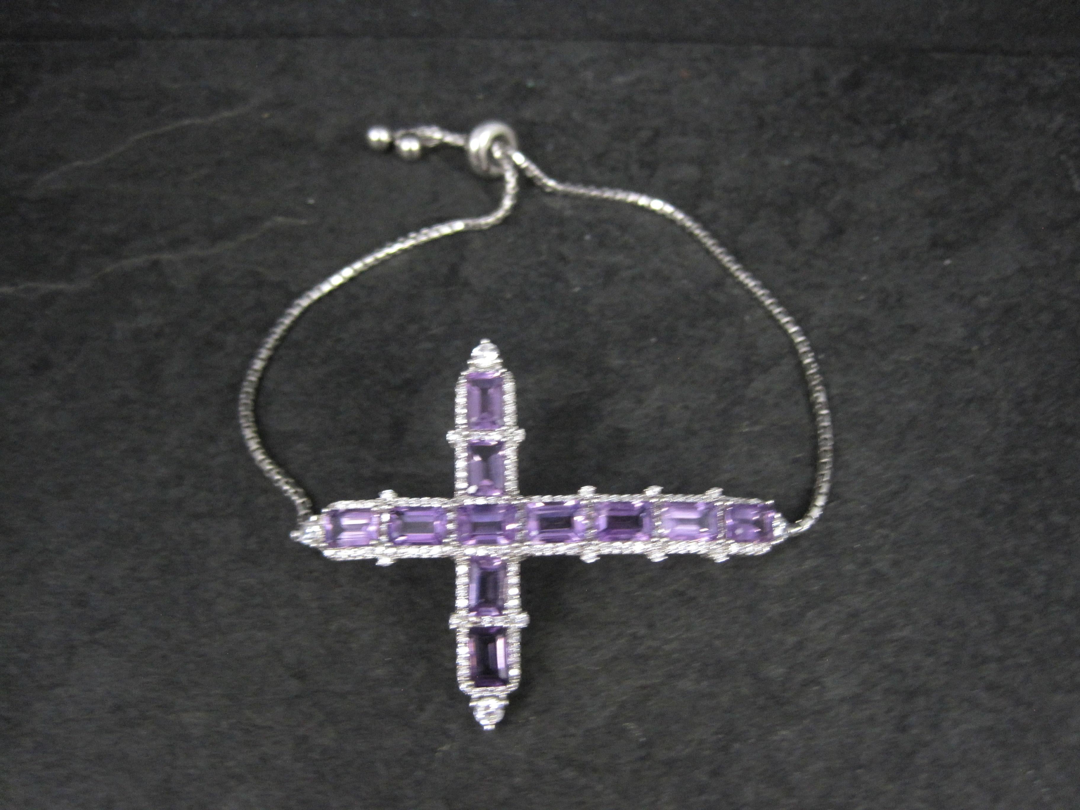 Moderno Bracciale Bolo con croce di ametista in argento sterling in vendita