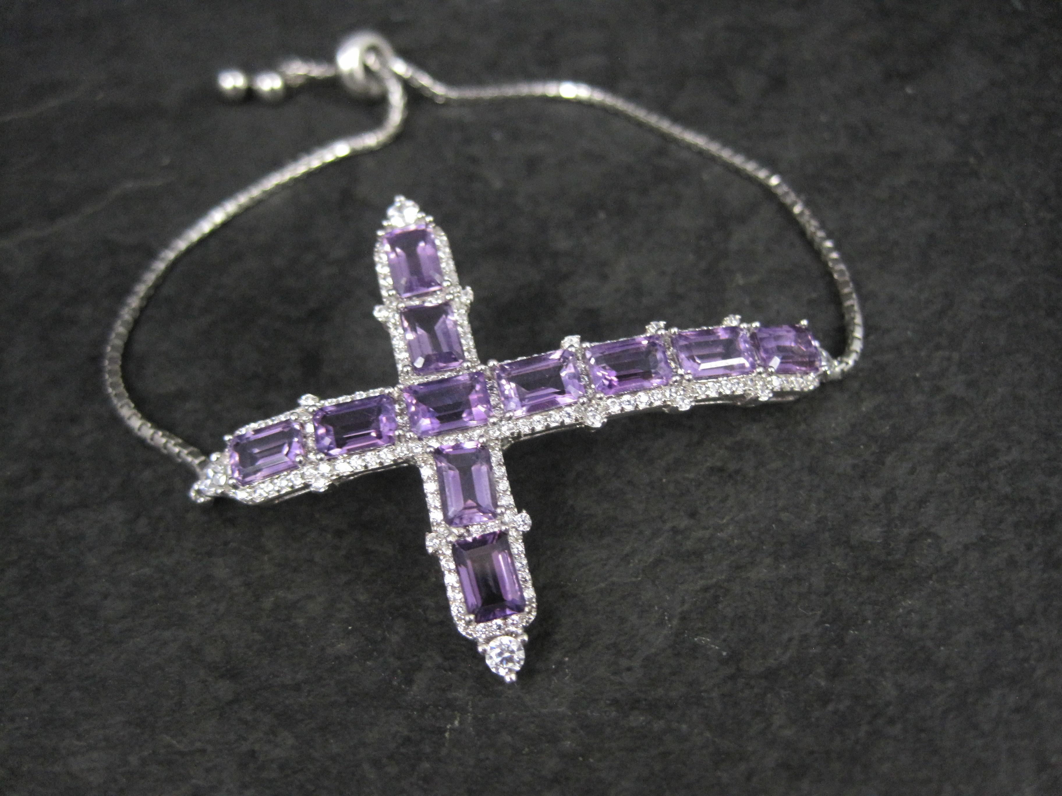 Taglio smeraldo Bracciale Bolo con croce di ametista in argento sterling in vendita