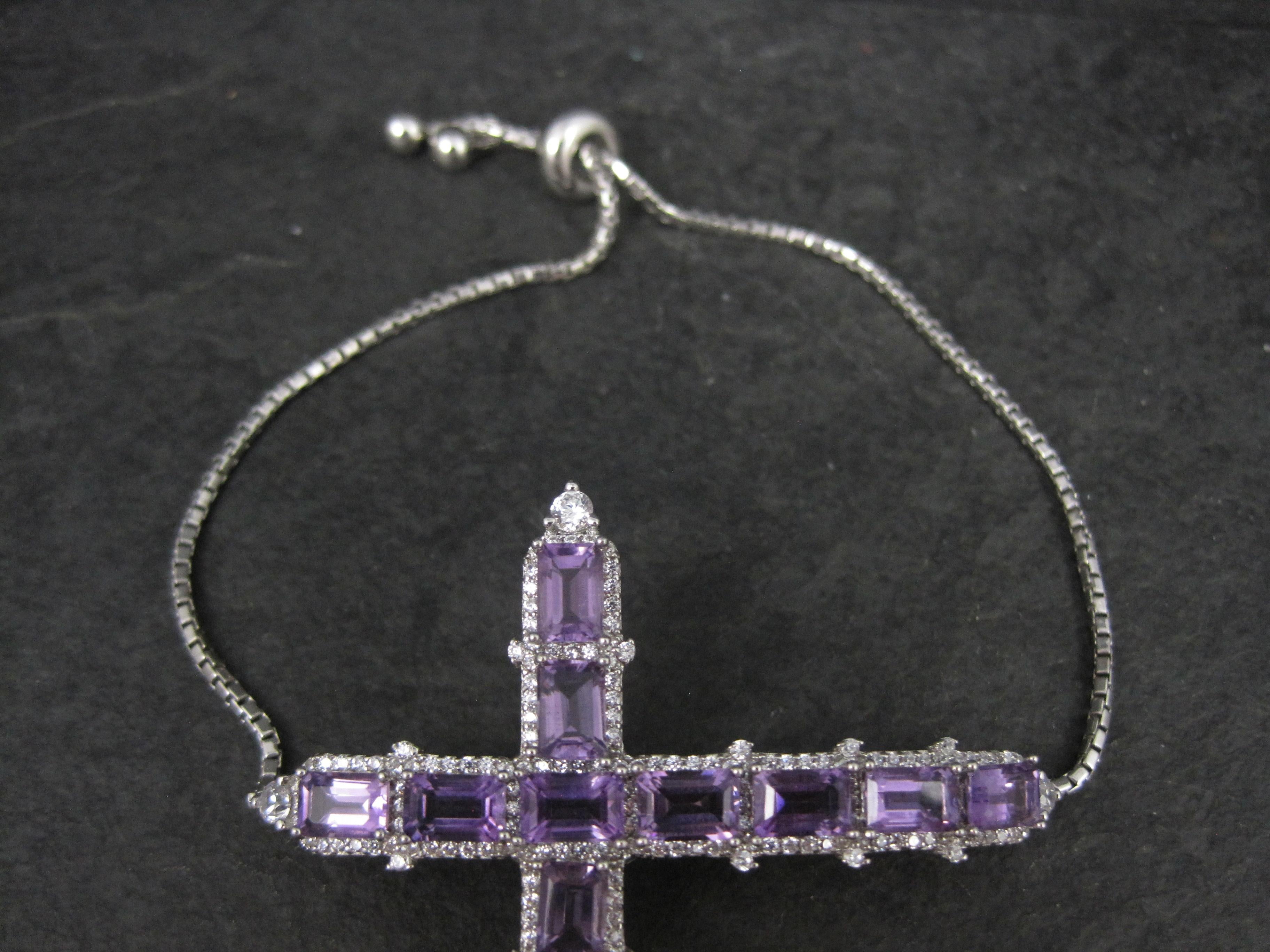da uomo o donna Bracciale Bolo con croce di ametista in argento sterling in vendita