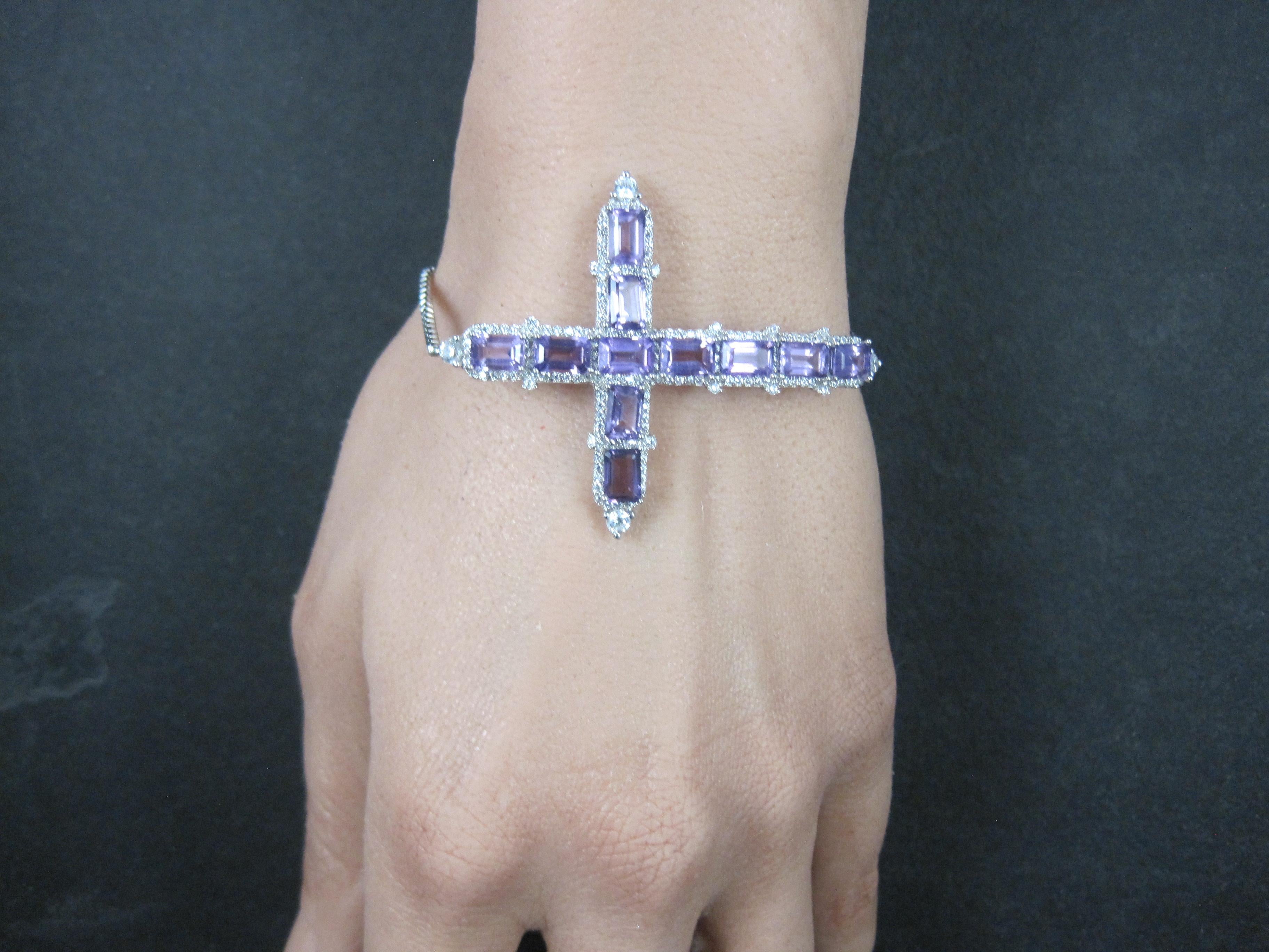 Bracciale Bolo con croce di ametista in argento sterling in vendita 1