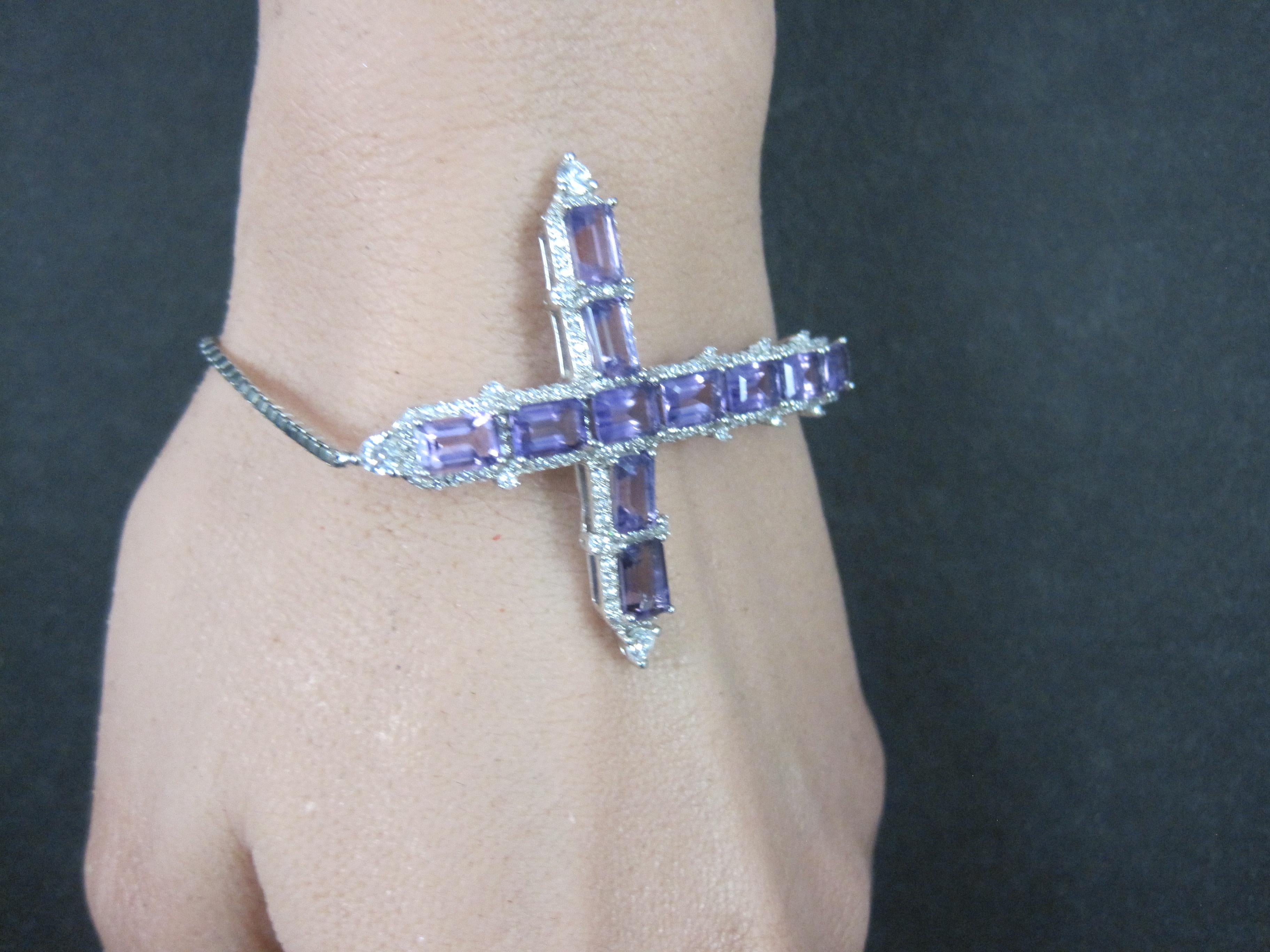 Bracciale Bolo con croce di ametista in argento sterling in vendita 2