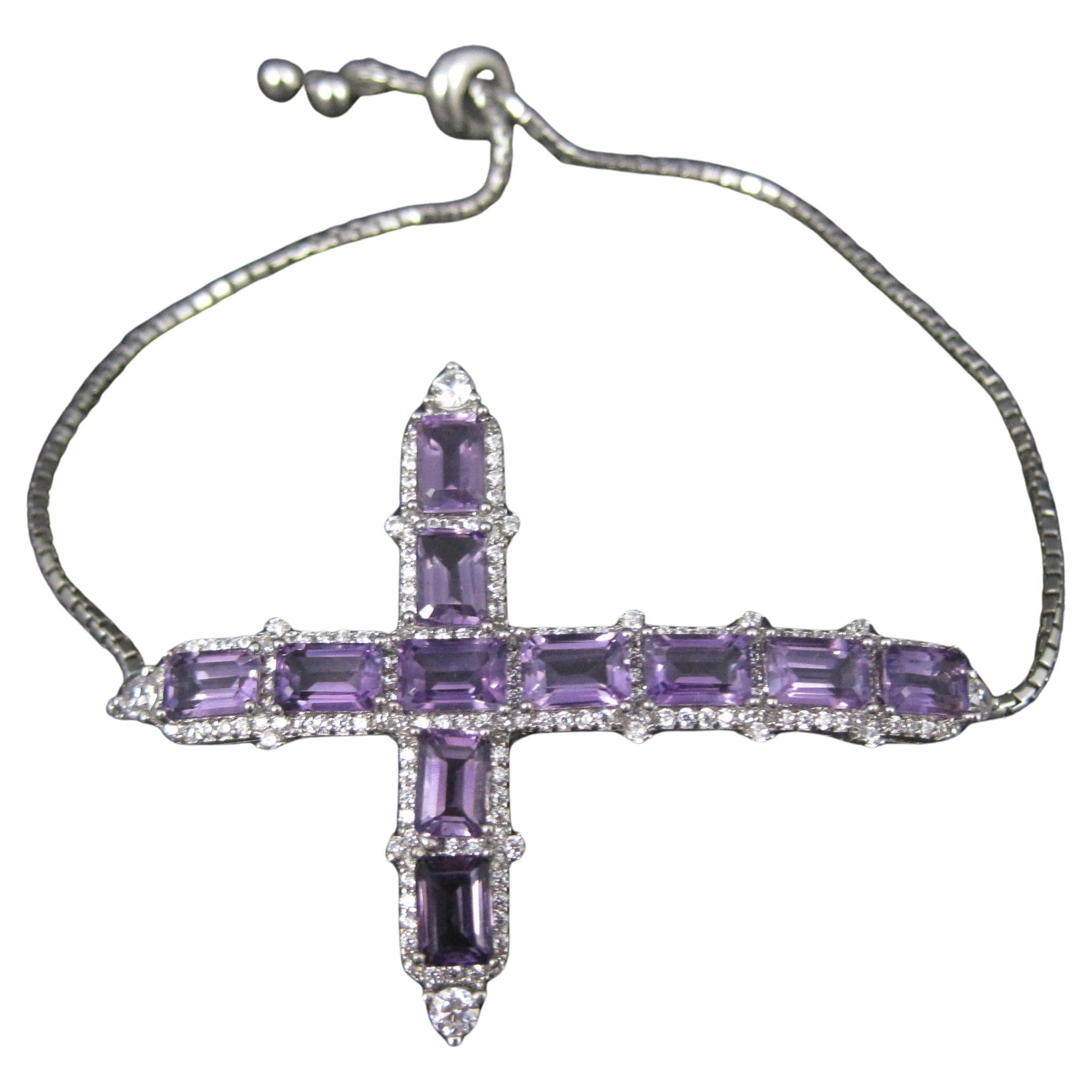 Bracciale Bolo con croce di ametista in argento sterling in vendita