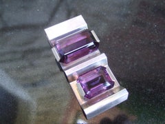 Colgante llamativo de plata de ley con cristal de amatista, diseñado por Rufener, alrededor de la década de 1970