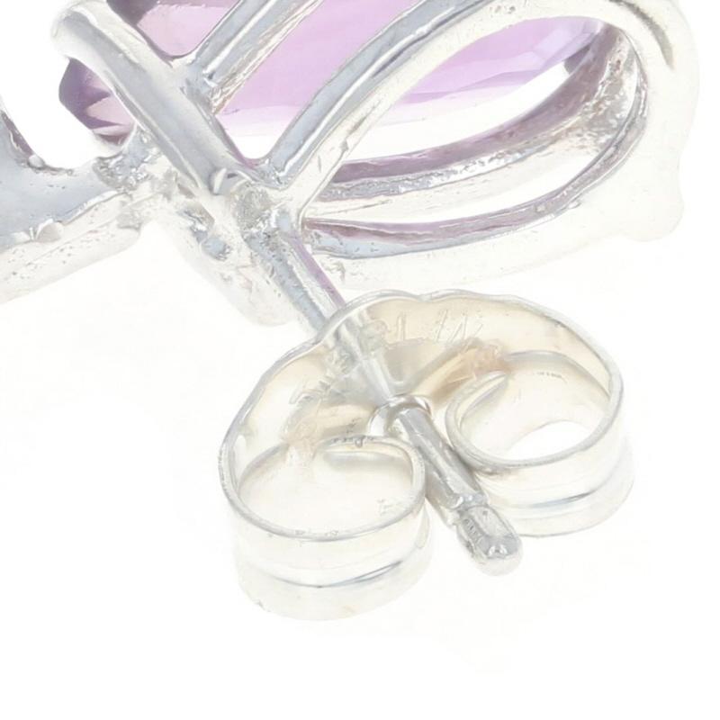 Sterling Silver Amethyst & Cubic Zirconia Stud Earrings - 925 Pear Cut Pierced For Sale 1