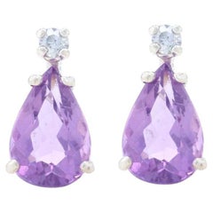 Sterling Silver Amethyst & Cubic Zirconia Stud Earrings - 925 Pear Cut Pierced