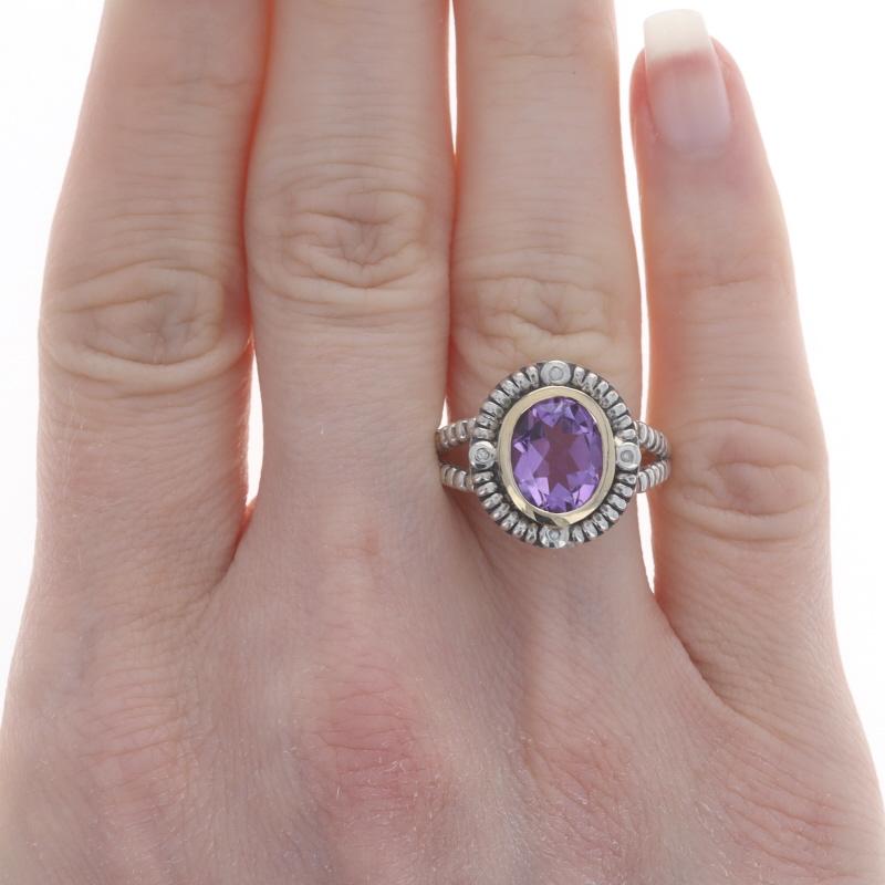 Oval Cut Sterling Silver Amethyst Diamond Ring - 925 14k Oval 2.40ct Size 7 For Sale