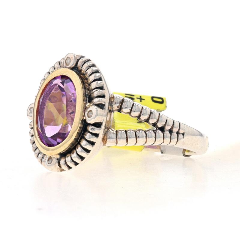 Sterling Silver Amethyst Diamond Ring - 925 14k Oval 2.40ct Size 7 In New Condition For Sale In Greensboro, NC