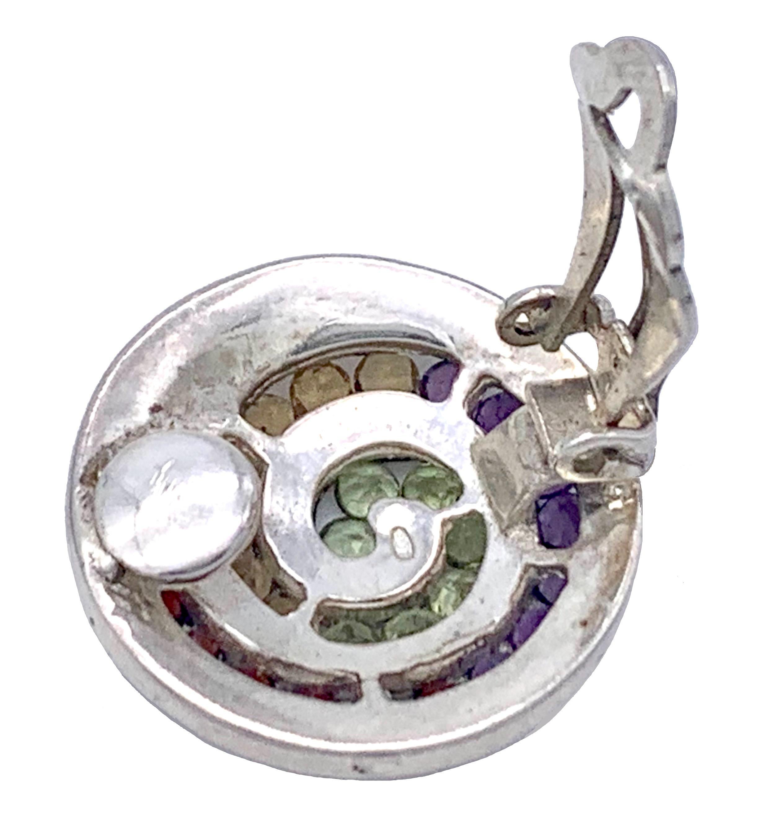 Taille ronde Clips d'oreilles en argent sterling avec améthyste, grenat, citrine et péridot en vente