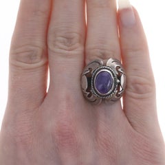 Sterling Silver Amethyst Mexican Cocktail Solitaire Ring - 925 Oval Cabochon