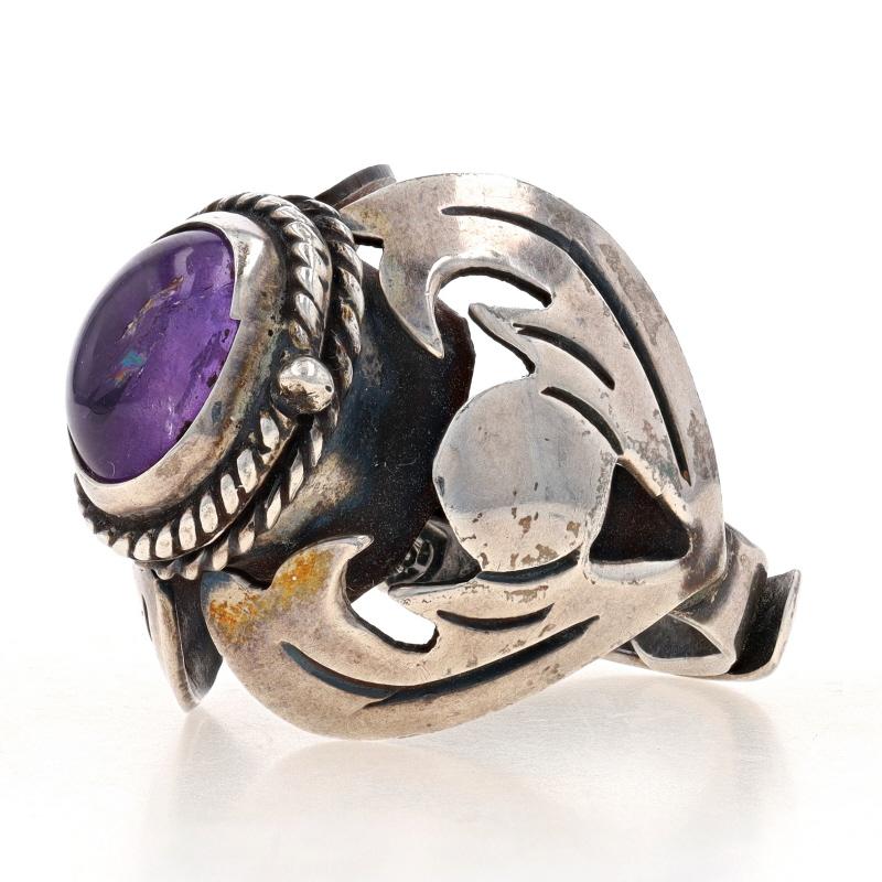 Sterling Silber Amethyst Mexikanischer Cocktail Solitär Ring - 925 Oval Cabochon (Ovalschliff) im Angebot