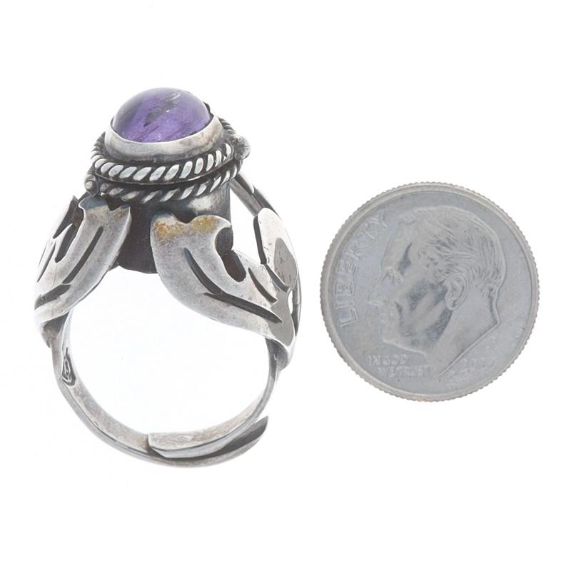 Sterling Silber Amethyst Mexikanischer Cocktail Solitär Ring - 925 Oval Cabochon Damen im Angebot