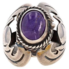 Anillo solitario de amatista mexicana de plata de ley - Cabujón oval 925