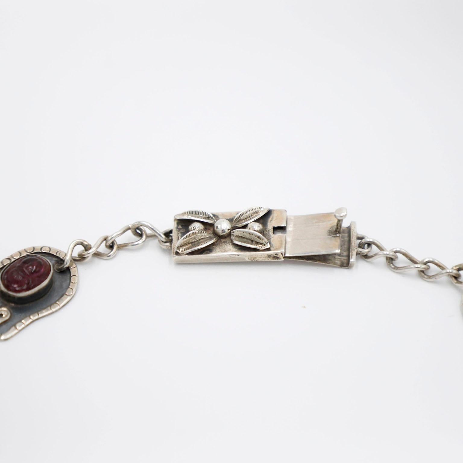 Collar de amatista mexicana de plata de ley Conjunto de pendientes firmado AP Moderno de mediados de siglo en venta