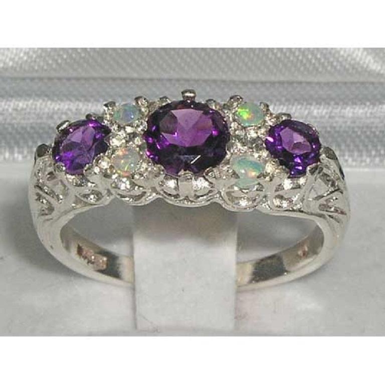 For Sale:  Sterling Silver Amethyst & Opal Victorian Filigree Trilogy Promise Customizable 2