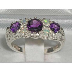 Sterling Silver Amethyst & Opal Victorian Filigree Trilogy Promise Customizable