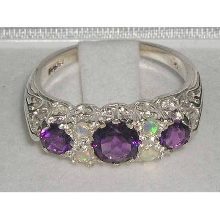 For Sale:  Sterling Silver Amethyst & Opal Victorian Filigree Trilogy Promise Customizable 4