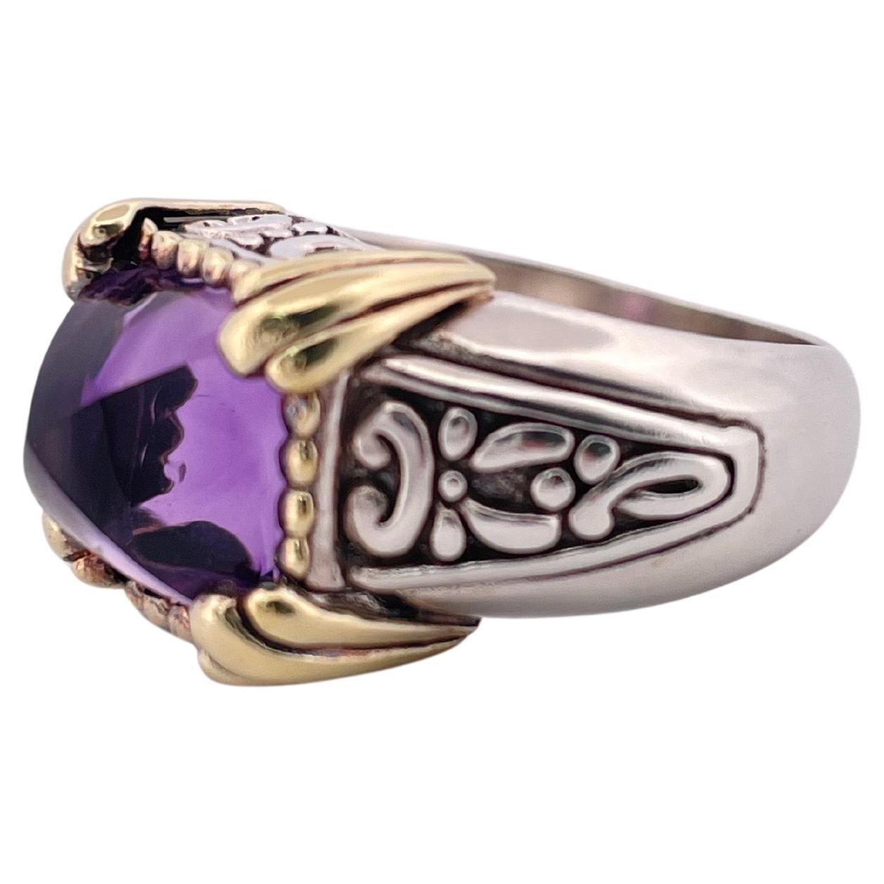 Contemporain Bague en argent sterling et améthyste avec garniture en or jaune 18k en vente