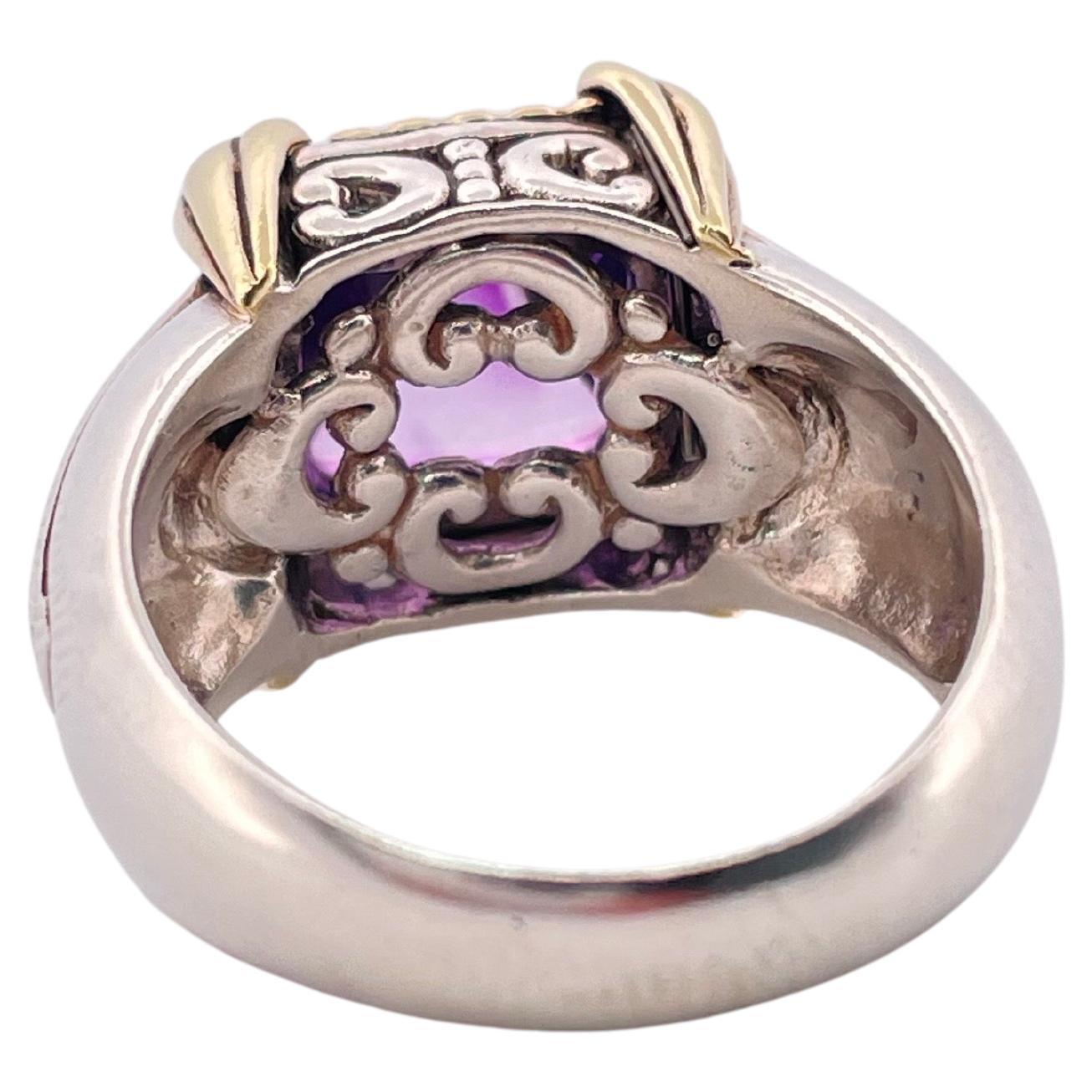 Taille cabochon Bague en argent sterling et améthyste avec garniture en or jaune 18k en vente