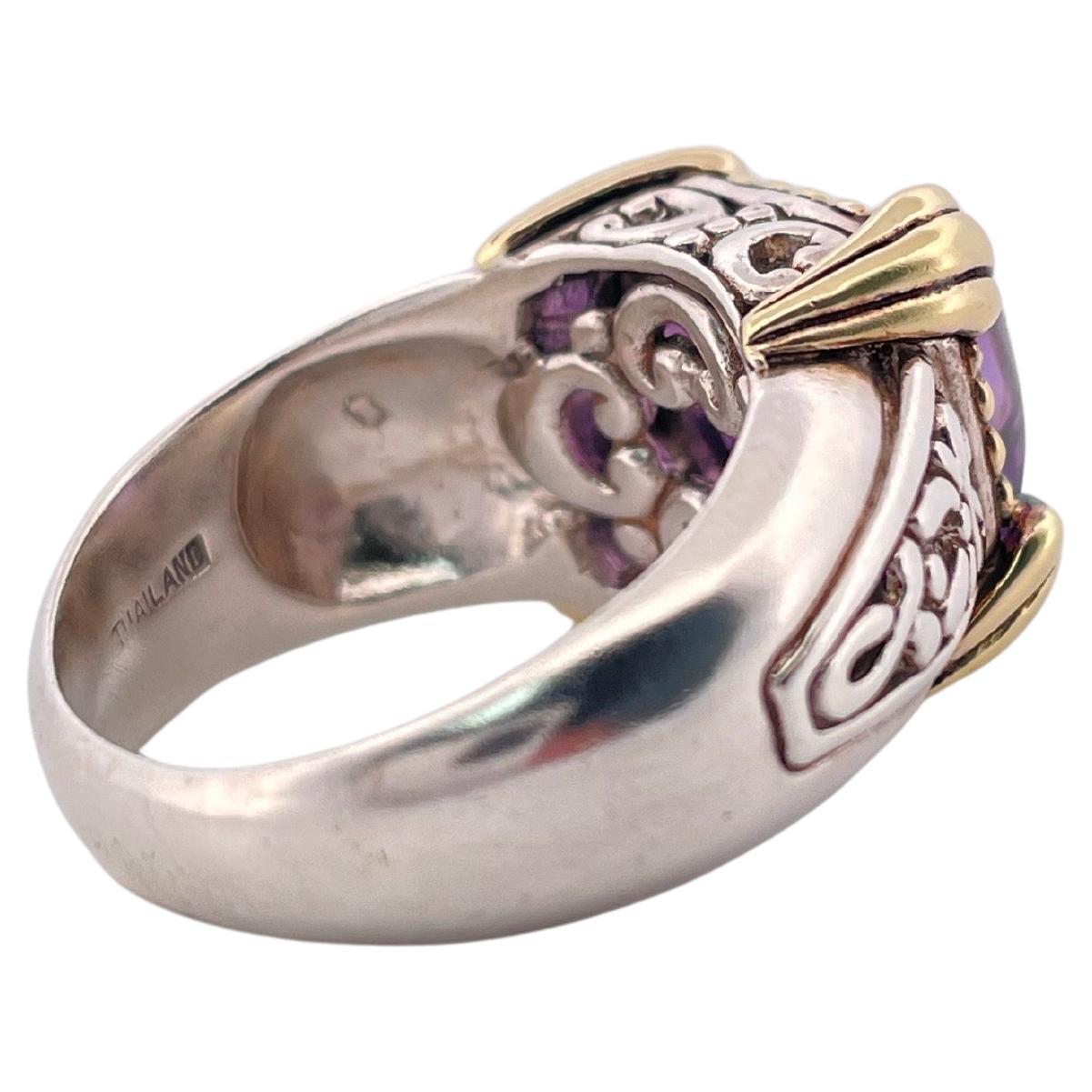 Bague en argent sterling et améthyste avec garniture en or jaune 18k Unisexe en vente