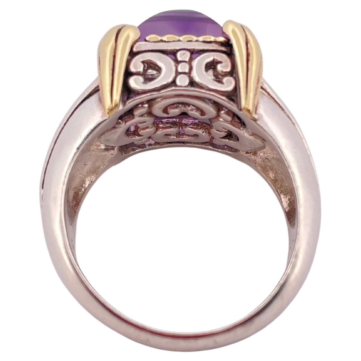 Bague en argent sterling et améthyste avec garniture en or jaune 18k en vente 1