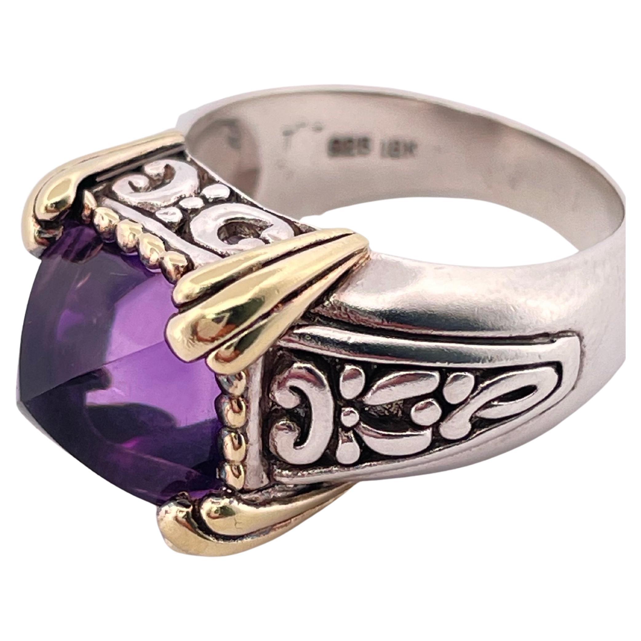 Bague en argent sterling et améthyste avec garniture en or jaune 18k en vente 2