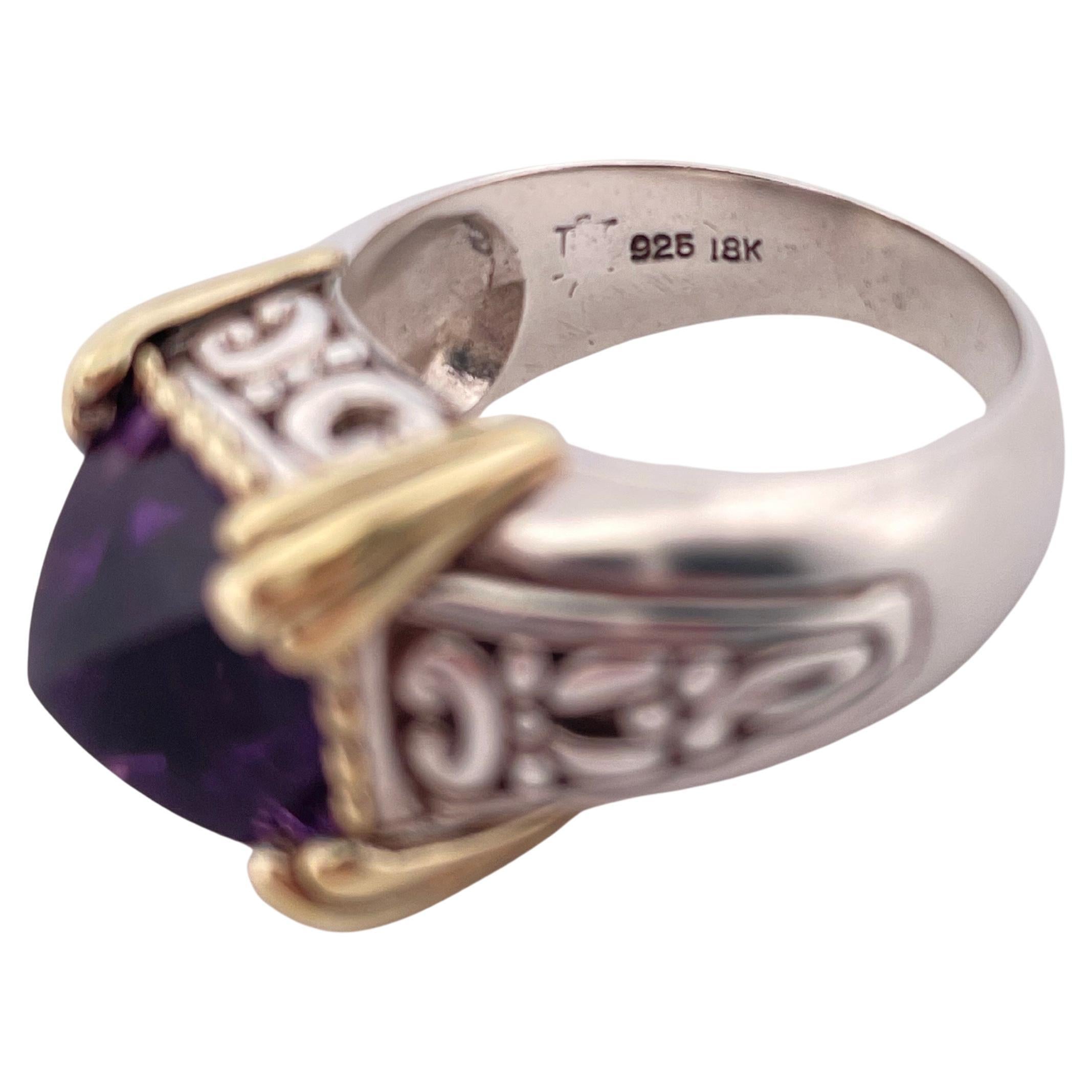 Bague en argent sterling et améthyste avec garniture en or jaune 18k en vente 3