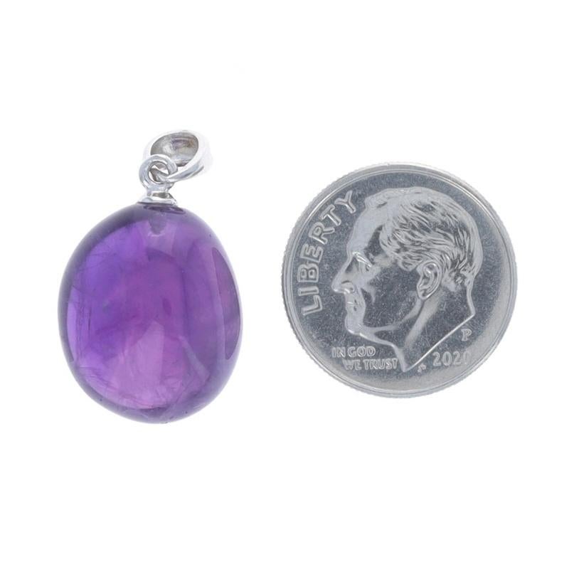 Women's or Men's Sterling Silver Amethyst Solitaire Pendant - 925 Tumbled For Sale