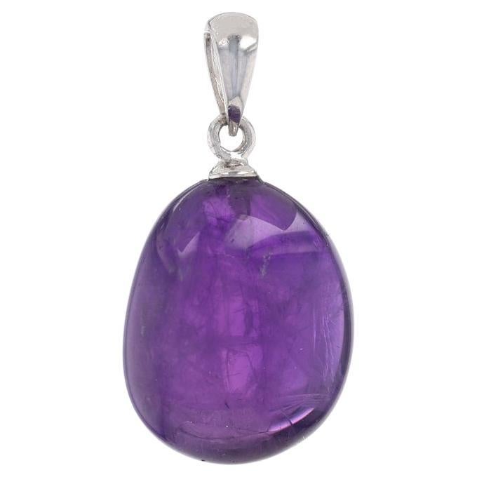 Sterling Silver Amethyst Solitaire Pendant - 925 Tumbled For Sale
