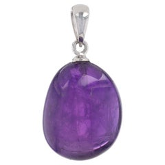 Sterling Silver Amethyst Solitaire Pendant - 925 Tumbled