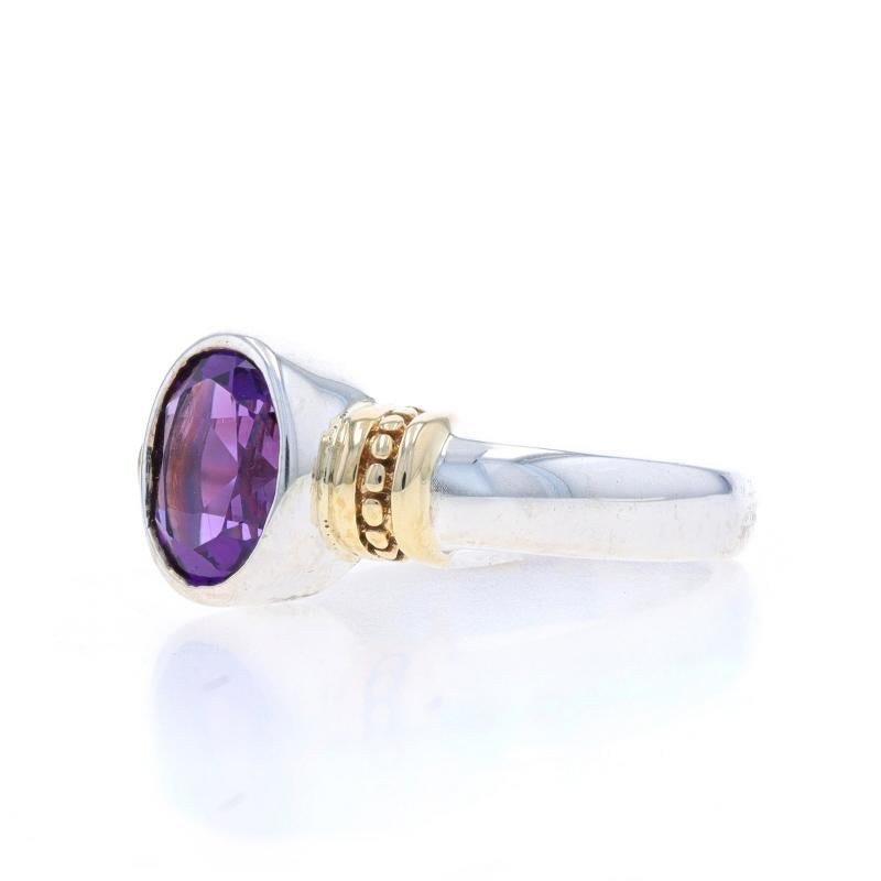Anello solitario con ametista in argento 925 e oro giallo 14k ovale da 1,45 carati In condizioni ottime in vendita a Greensboro, NC