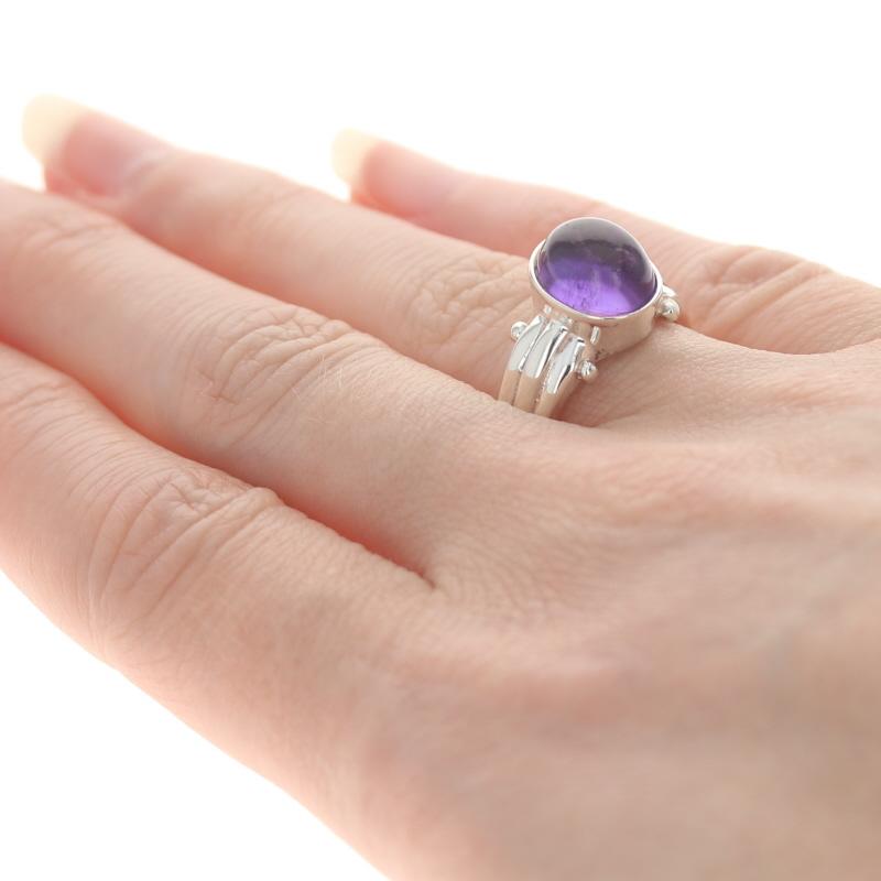 Women's Sterling Silver Amethyst Solitaire Ring - 925 Oval Cabochon 2.40ct Size 6 3/4 For Sale