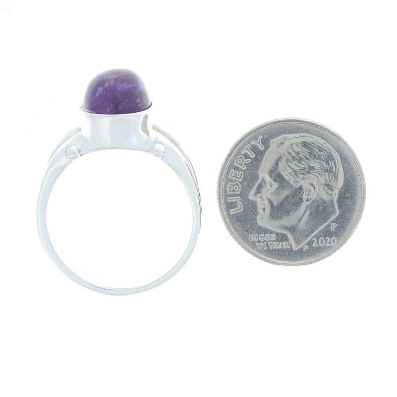 Sterling Silver Amethyst Solitaire Ring - 925 Oval Cabochon 2.40ct Size 6 3/4 For Sale 1