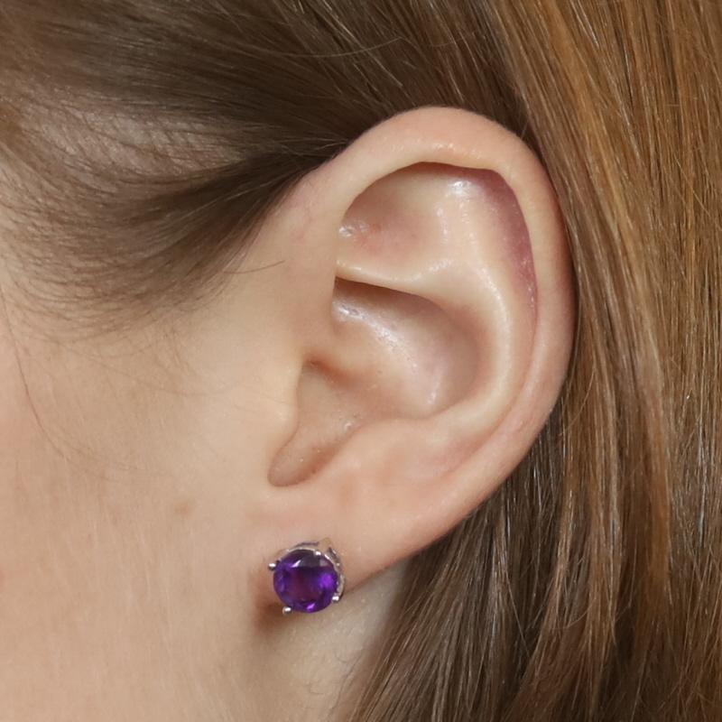 Round Cut Sterling Silver Amethyst Stud Earrings - 925 Round 2.60ctw Pierced For Sale