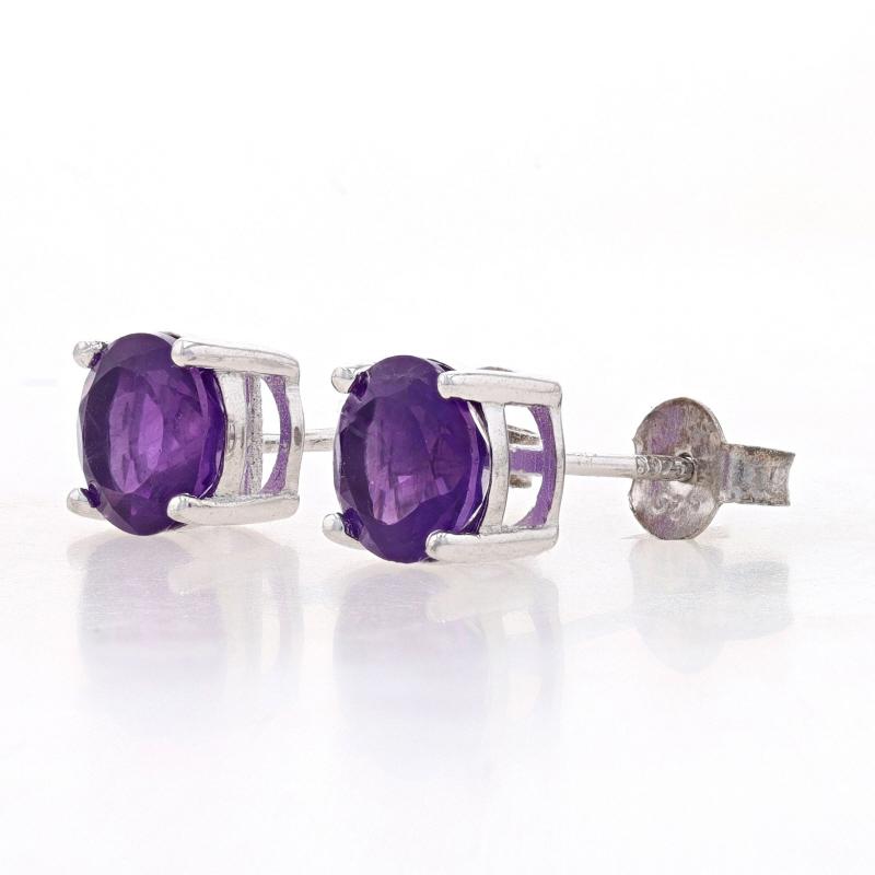 Sterling Silver Amethyst Stud Earrings - 925 Round 2.60ctw Pierced In New Condition For Sale In Greensboro, NC