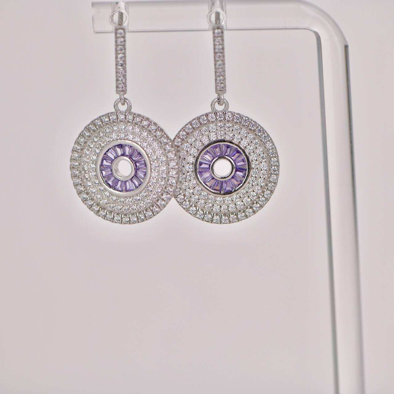 Sterling Silver Amethyst Target Drop Earrings In New Condition For Sale In Banbury, GB