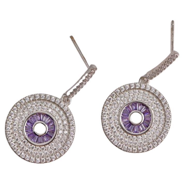 Sterling Silver Amethyst Target Drop Earrings For Sale