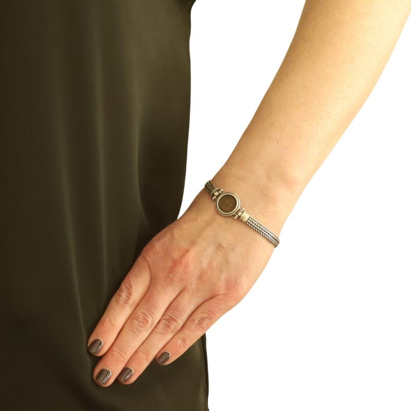 Bracciale con stazione di monete greche antiche in argento 925 - 925 Foxtail In condizioni ottime in vendita a Greensboro, NC