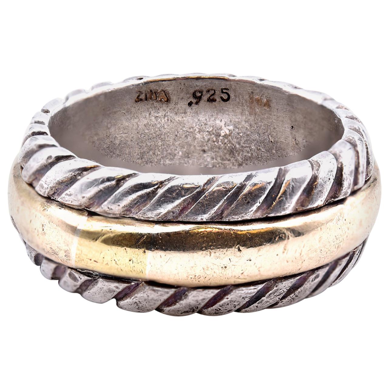 Sterling Silver and 14 Karat Yellow Gold Cable Ring