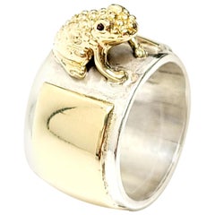 Sterling Silver and 14 Karat Yellow Gold Frog Band Ring