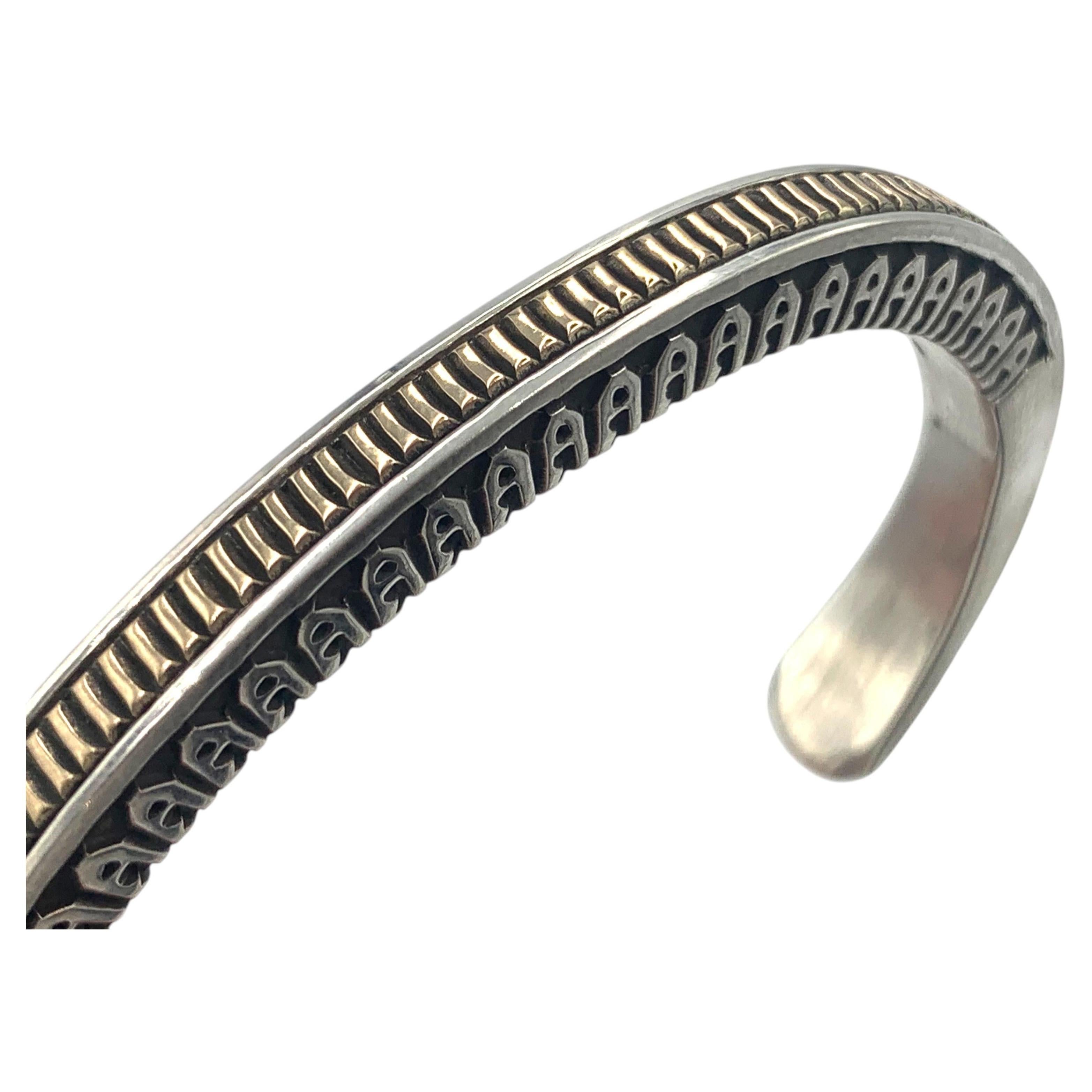 Sterling Silver and 14K Gold Bracelet by Lyle Secatero (J1695) For Sale