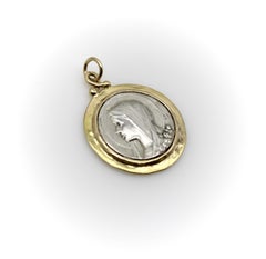 Sterling Silver and 14K Gold Brother Wolf Our Lady of Lourdes Medallion