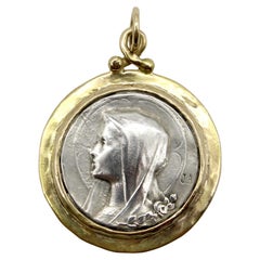 Sterling Silver and 14K Gold Brother Wolf Our Lady of Lourdes Medallion