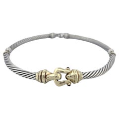 Sterling Silver and 14K Gold David Yurman Necklace with Pink Garnet Stones