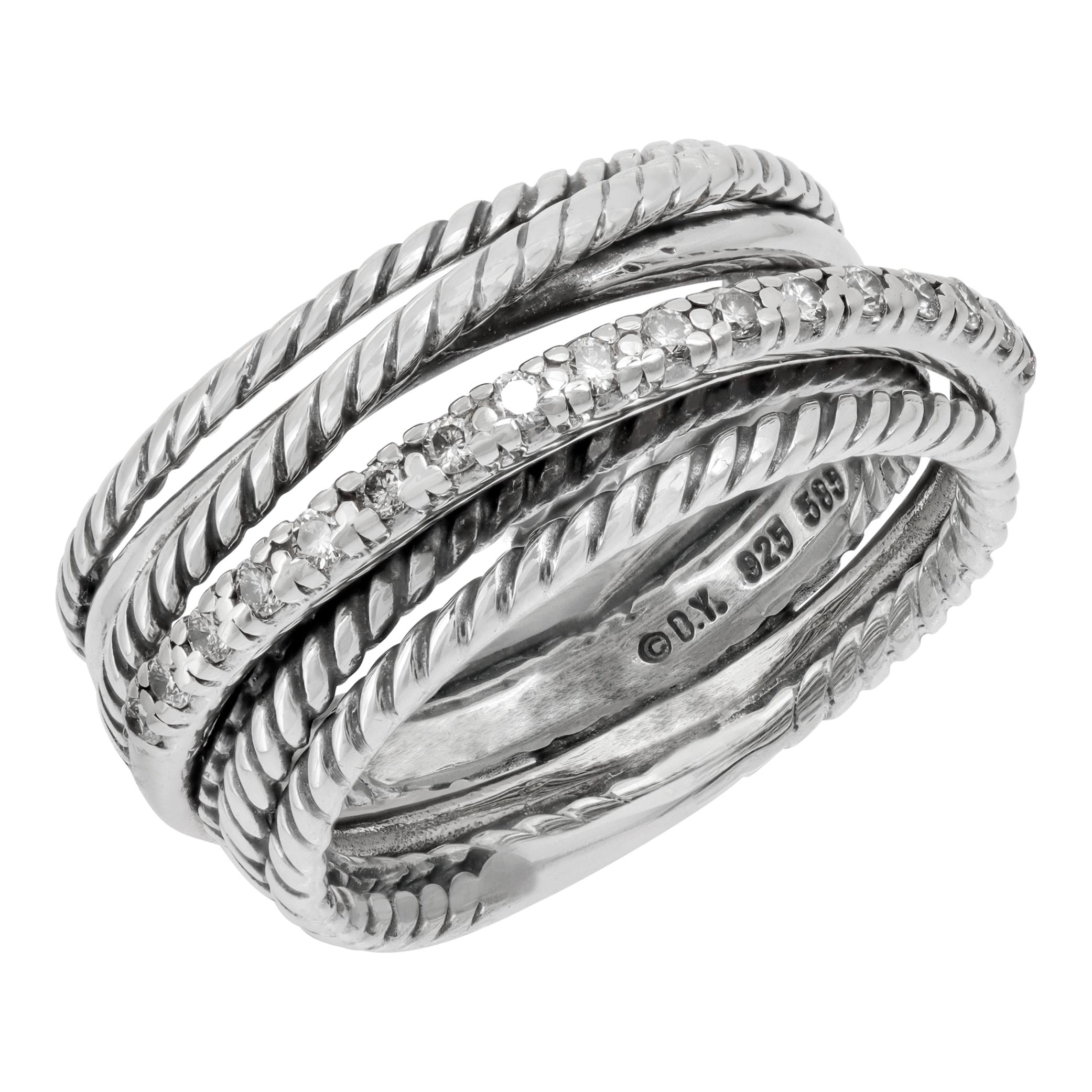 Sterling silver and 14k gold David Yurman ring with diamonds In Excellent Condition For Sale In Surfside, FL