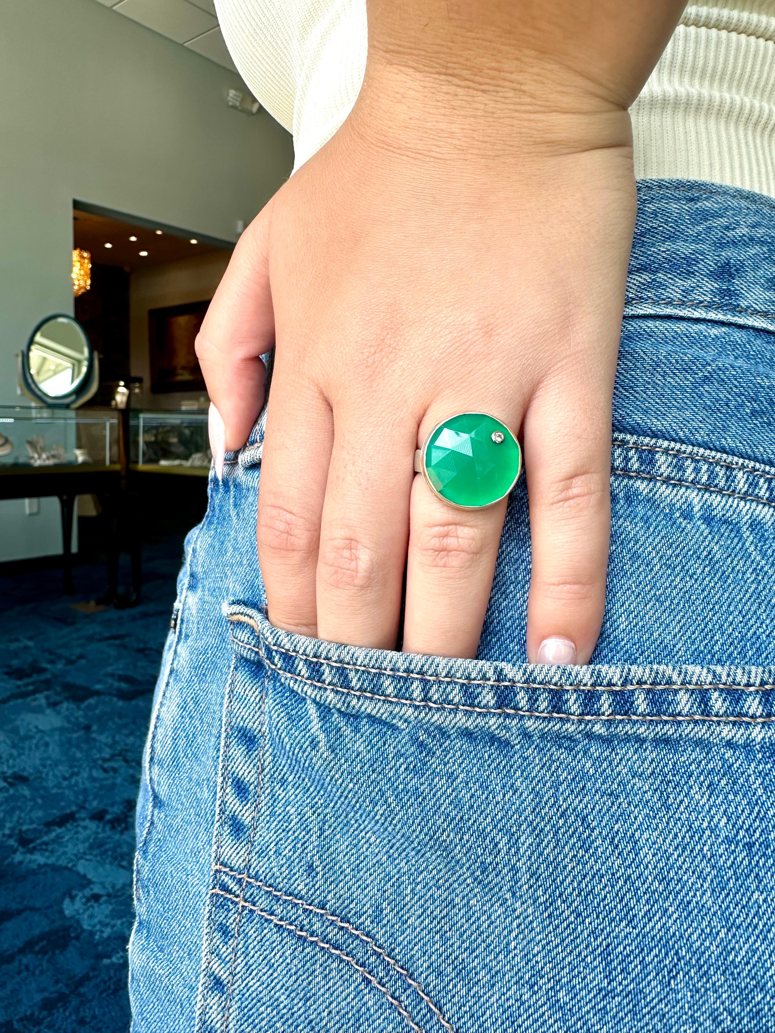 Modern Sterling Silver and 14K Gold Ring with Green Onyx and Diamond Ring by Lika Behar