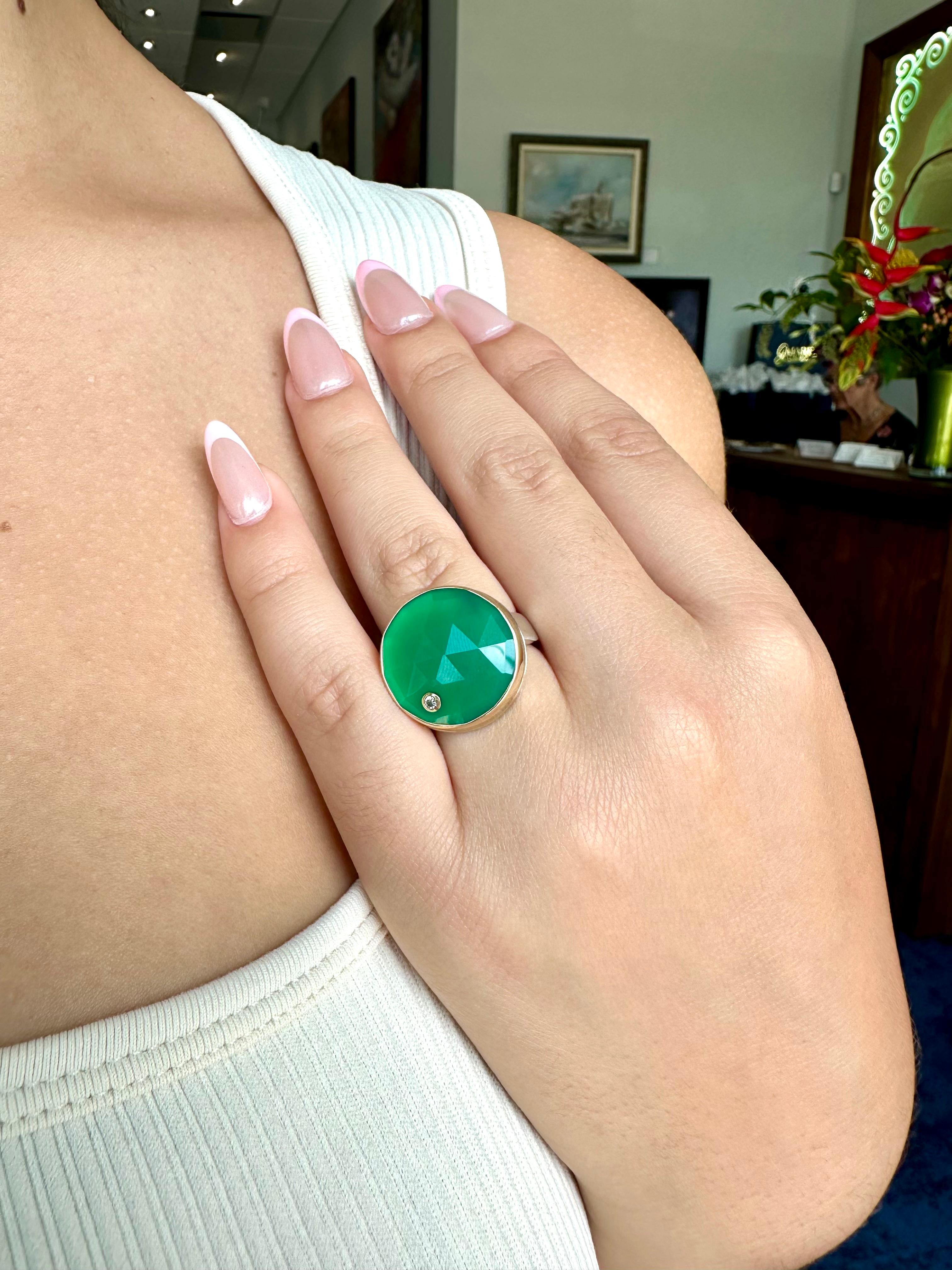 Rose Cut Sterling Silver and 14K Gold Ring with Green Onyx and Diamond Ring by Lika Behar
